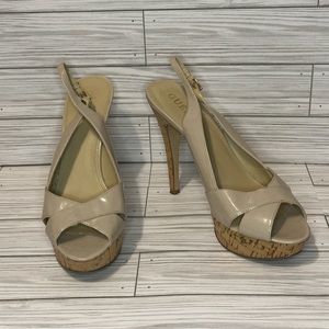 GUESS Heels Nude Sandals w/Cork Platform 9.5M